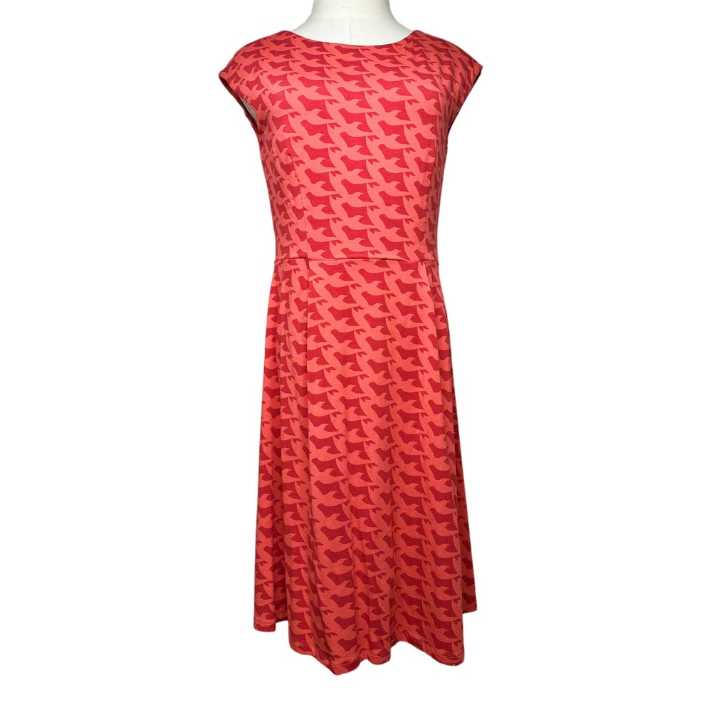 Boden Red Coral Houndstooth Dress